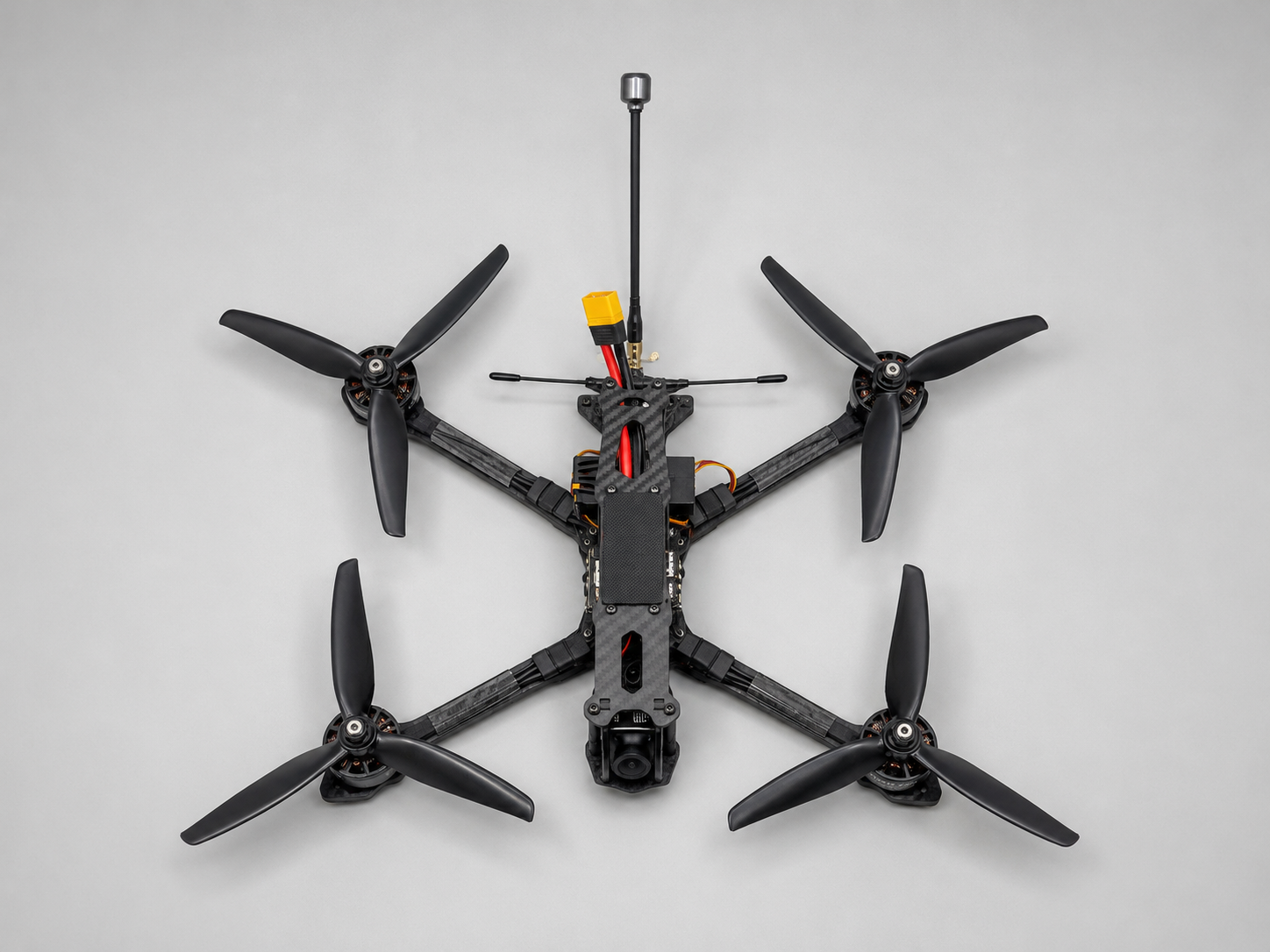Overhead technical view of a HUNT tactical FPV airframe